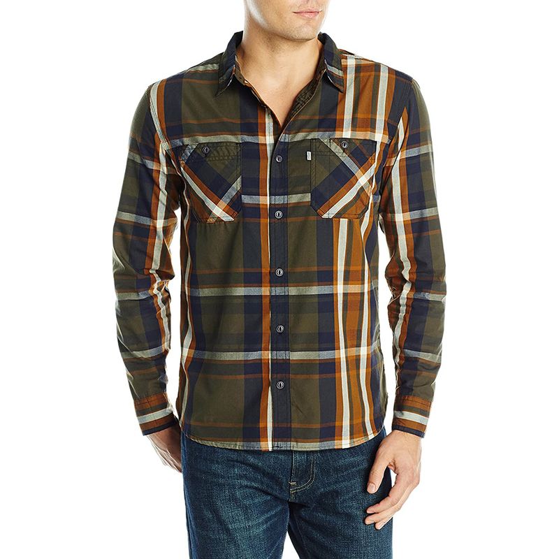 Levi's Men's Long Sleeve Western Cut Button Plaid Shirt 3lylw 4782 Green Nav M